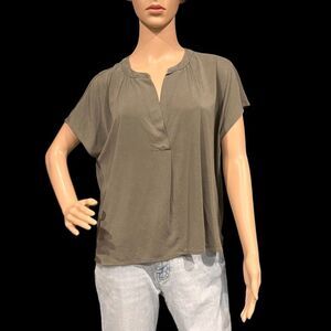 LUCKY BRAND Women's Flutter Sleeve Olive Green Hi-Low Top Blouse Sz M